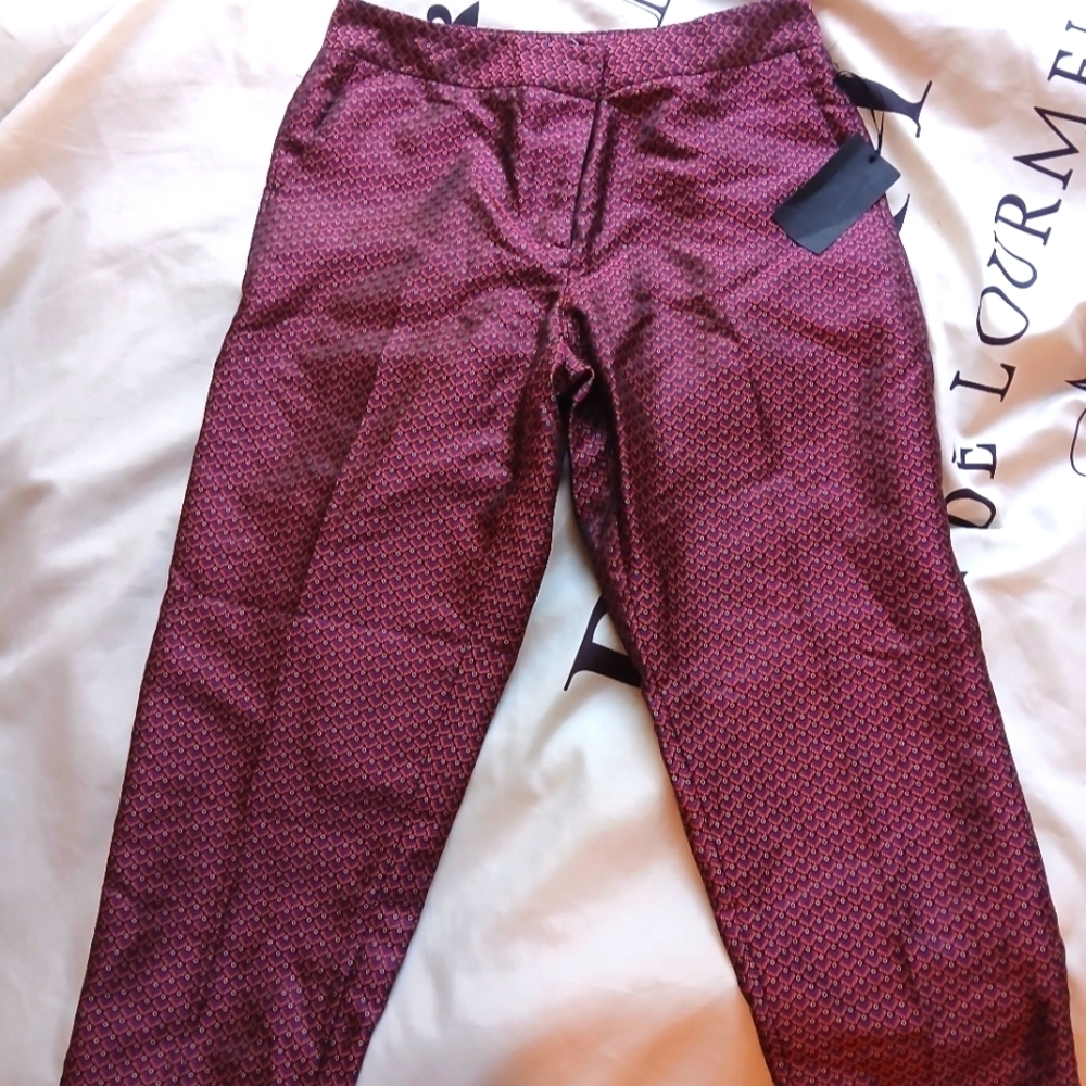 Women's Mario Serrani Maroon Silk Geometric Dress Pants Size 10 - Picture 3 of 5